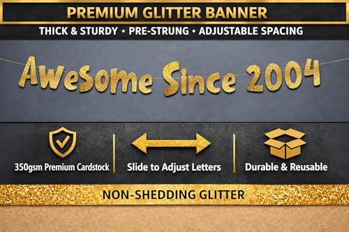 Gold Glitter Banner - Funny Since 2004 22nd Birthday & Anniversary Decoration