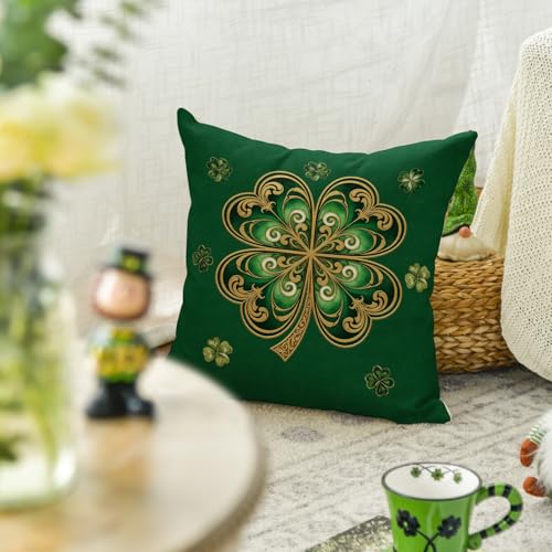 St. Patrick's Day Clover Throw Pillow Cover - 18x18 Inch Polyester Cushion Case