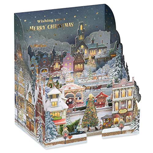 Christmas Pop Up Card - Winter Village Scene with Merry Christmas & Happy New Year - Variation of Merry Christmas and Happy New Year