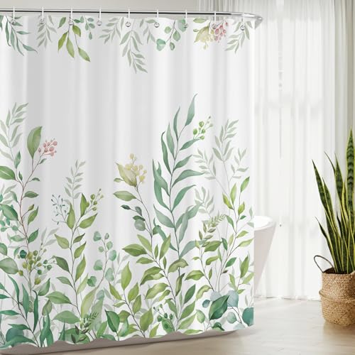 Sage Eucalyptus Leaves Shower Curtain with 12 Hooks - 72x72 inch
