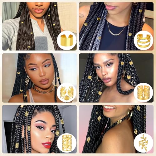 48 Pcs Metal Hair Jewelry for Braids Adjustable Dreadlock Cuffs