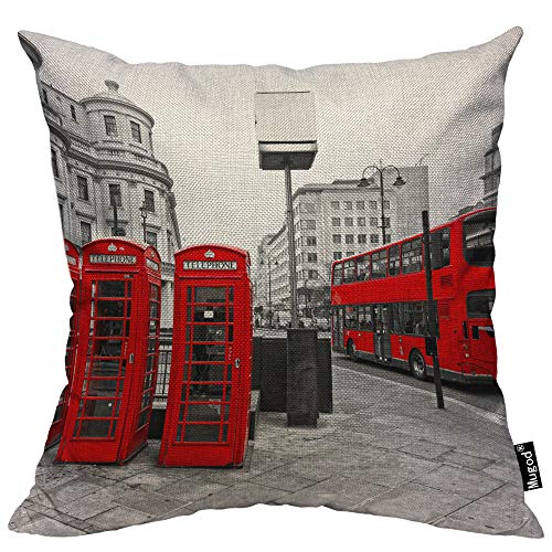 Mugod London City Throw Pillow Cover, 18x18 Inch Decorative Cotton Linen Case