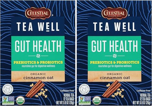 Celestial Seasonings TeaWell Organic Cinnamon Oat Herbal Tea - Gut Health, 12 Count (Pack of 2)