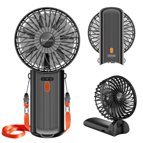 Enituo Portable Handheld Mini Fan - Black, 180° Adjustable, 4 Speeds, 15H Battery Life