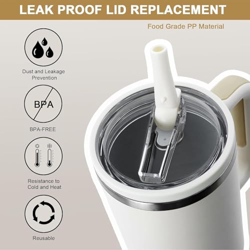 2 Pack 30 oz Replacement Tumbler Flip Straw Lid fit for Stanley Quencher, Leak Proof Lid Replacement for 30 OZ Stanley H2.0 FlowState Tumbler, Spill Proof Reusable Lid for Stanley (White)