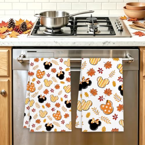 Fall Kitchen Towels - 2 Pack Cartoon Mouse Design, 14x24 Inch