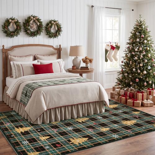 Large Christmas Tree Rug 9x12 Washable Living Room Decor - Black
