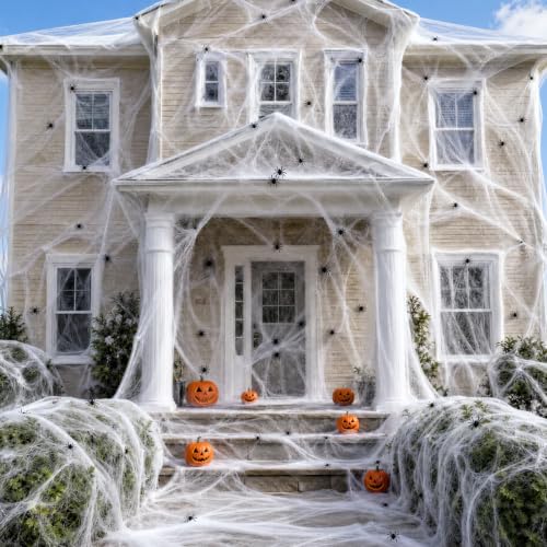 200 Sq Ft Spider Web with 10 Artificial Spiders - Halloween Decor