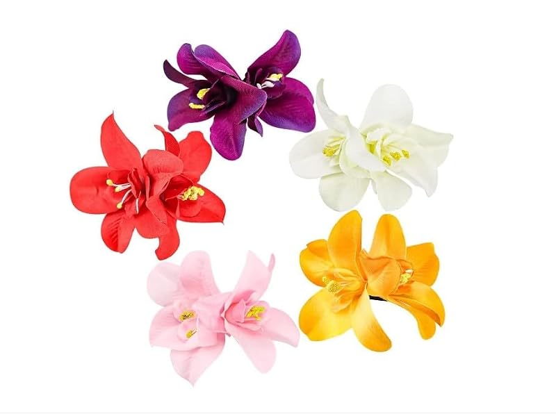 5-Piece Artificial Hawaiian Hibiscus Plumeria Flower Hair Clip Set