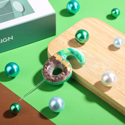 Green Pixel Birthday Cake Candle for Gaming Theme Parties