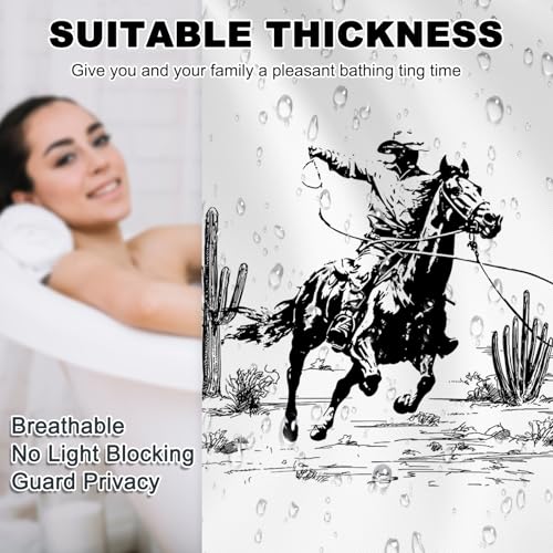 Mocsicka Black and White Western Cowboy Shower Curtain - 72x72 Waterproof Polyester Curtain for Farmhouse Decor