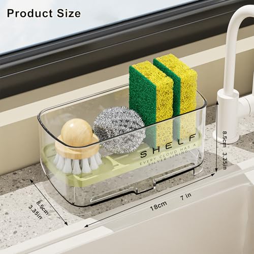 Green Acrylic Sponge Holder for Kitchen Sink with Auto-Draining Tray