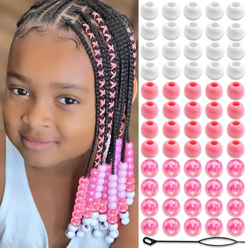NAISKA 60Pcs Pink and White Hair Beads for Kids Girls Braid Accessories