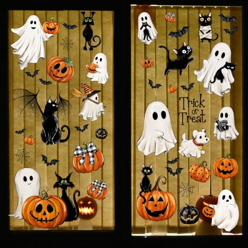 87 PCS Halloween Window Clings - Vintage Ghosts, Pumpkins & Cats