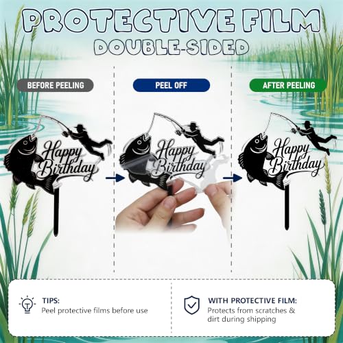 Fishing Birthday Cake Topper - Acrylic Gone Fishing Decor for Men