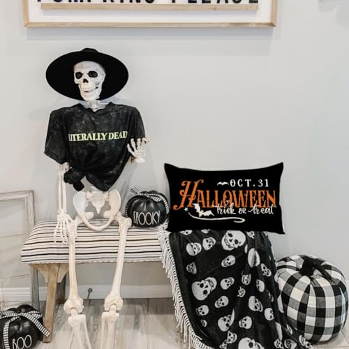 Halloween Trick or Treat Bat Lumbar Pillow Cover 12x20 Outdoor Decor