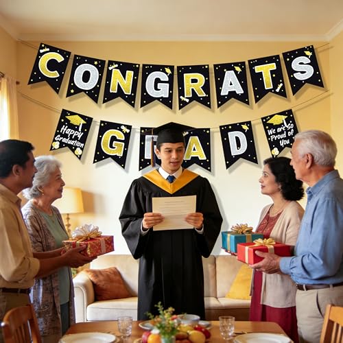 Black Gold Graduation Banner Set 2026 - Congrats Grad Decor