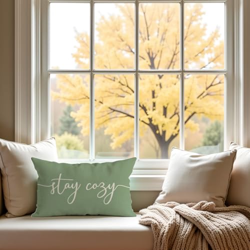 PANDICORN Sage Green Lumbar Pillow Cover 12x20 | Rustic Farmhouse Decor