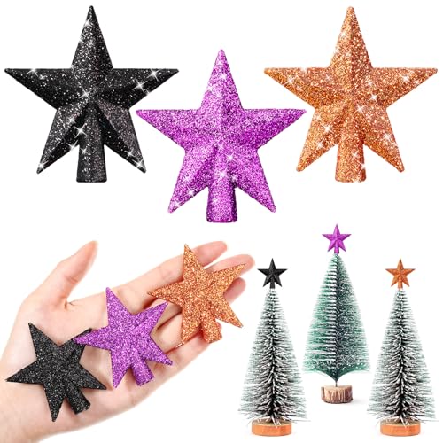 3 Pcs Mini Christmas Tree Topper Star Ornaments - Glitter Decor