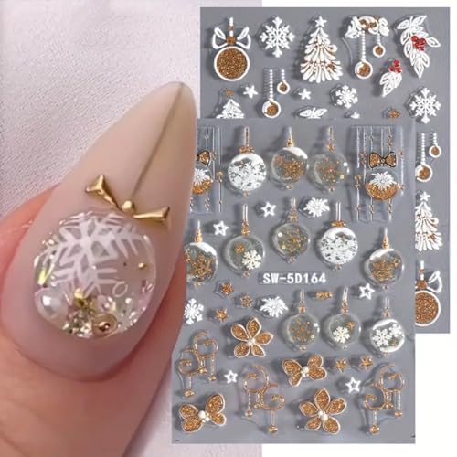 FRUZJAY Christmas 5D Embossed Nail Art Stickers Decals - 2 Sheets