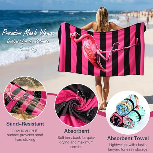 MelonBoat Oversized Beach Towel for Adults - Double-Sided Flamingo Design, 35"x72"