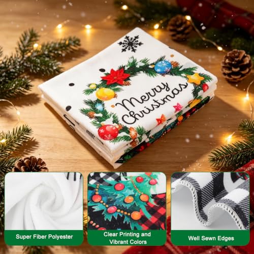 2Pcs Black White Buffalo Plaid Xmas Trees Christmas Dish Towels - Rustic Kitchen Decor