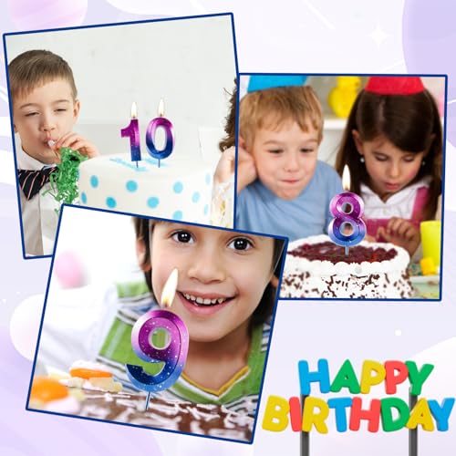 Purple Blue Gradient Number 8 Birthday Candle - Galaxy 3D Diamond Cake Topper