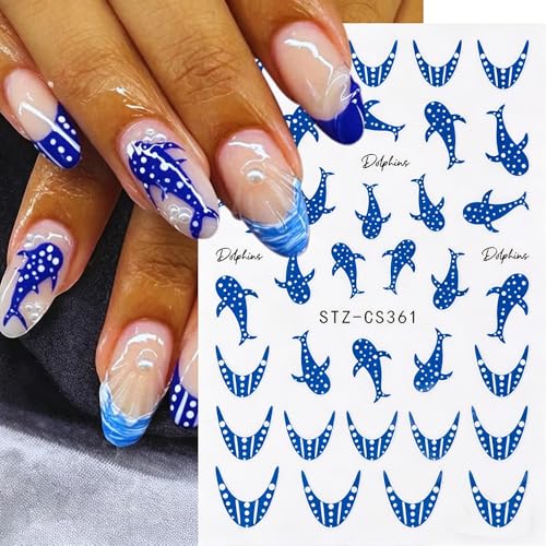 Blue Whale Nail Stickers 4-Sheet Self-Adhesive Ocean Nail Decals