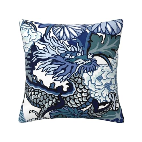 Chinoiserie Dragon Pillow Cover 18x18 Inch - Decorative Throw Pillow for Home
