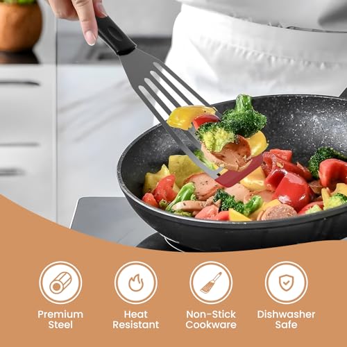 Ecerangus Red Silicone Fish Spatula Set - Stainless Steel Turner for Nonstick Cookware