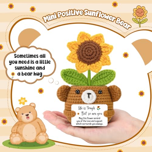Handmade Crochet Sunflower Bear - Get Well Soon Gift for Women