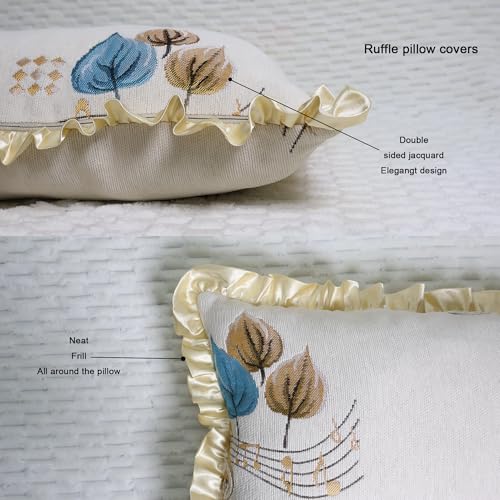 Chenille Ruffle Throw Pillow Covers 12x20, Set of 2 - Beige
