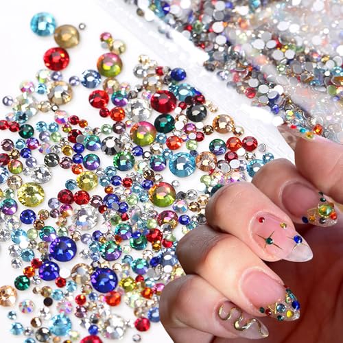 1140Pcs Colorful Nail Rhinestones 3D Flat Back Gems for Acrylic Art