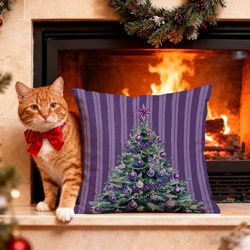 Awdschkj Purple Christmas Pillow Cover 18x18 Holiday Home Decor
