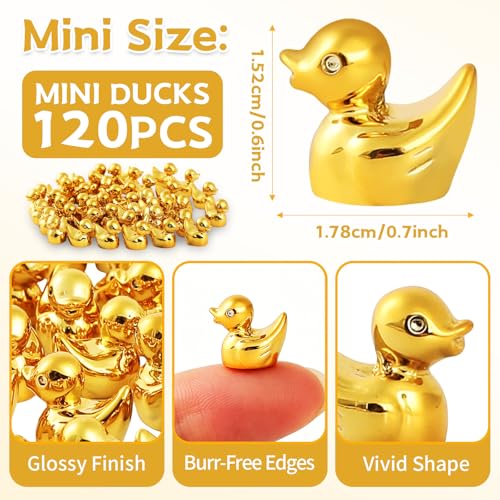 120 Pcs Mini Golden Duck Resin Figurines for Fairy Garden & Party Favors