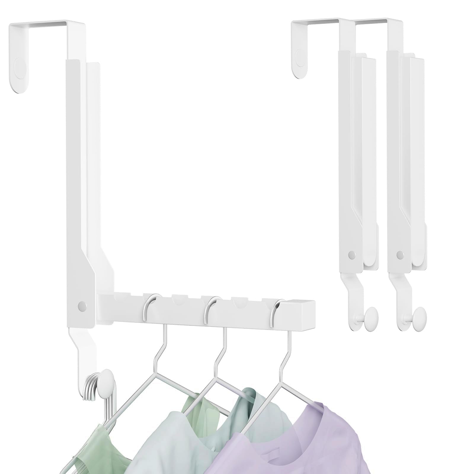 2 Pack Over The Door Hanger Folding Clothes Drying Rack, Folding Hanging Coat Rack for Indoor Laundry Room Compact Small Space Foldable Portable Clothing Hanger Hook Collapsible (Wihte-2(Upgraded))