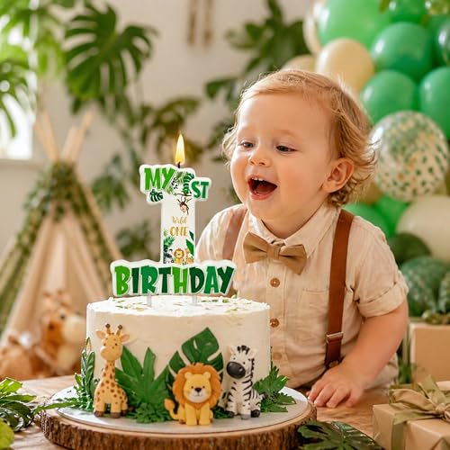 Wild One Birthday Candle - Jungle Animal Themed Cake Topper
