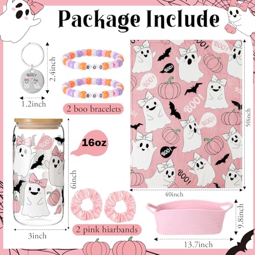 Halloween Ghost Gift Basket Set with Pink Boo Basket & Accessories