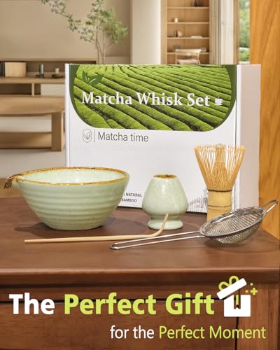 Vaiheng Premium Matcha Whisk Set with Ceramic Bowl, Bamboo Whisk and Scoop