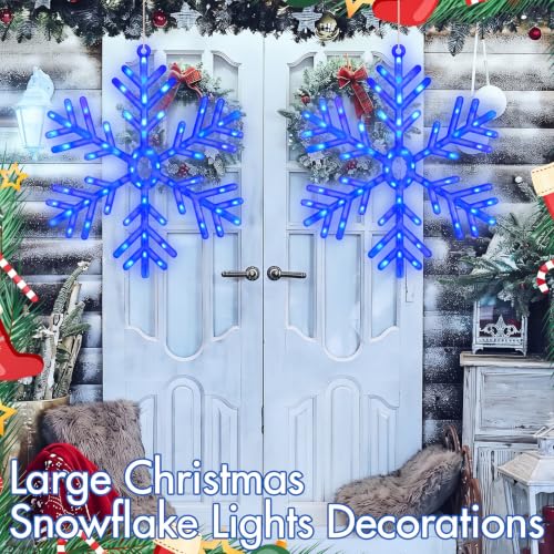 LED Snowflake Lights 2 Pack 22 Inch Christmas Window Decor Blue