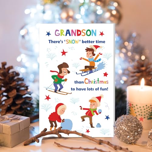 Ogeby Skating Themed Christmas Card for Grandson - Merry Holidays