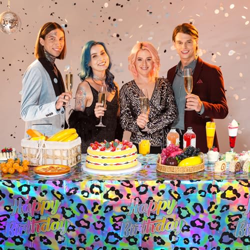 Iridescent Cheetah Print Birthday Tablecloths - 3 Pack, 54x108 Inch
