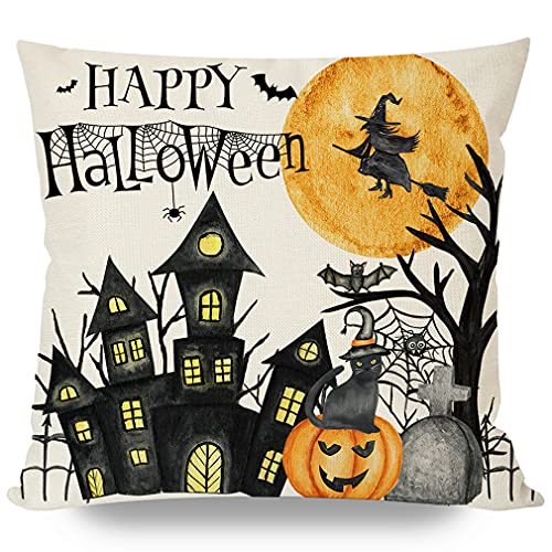 PANDICORN Halloween Throw Pillow Covers 18x18, Set of 4 Spooky Farmhouse