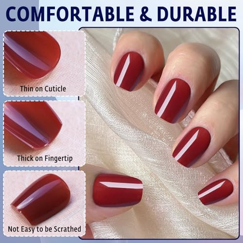 Short Press on Nails Burgundy Coffin Glossy False Nails 240pcs