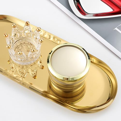 CeroDimo 2-Piece Gold Stainless Steel Oval Vanity Tray Jewelry Dish