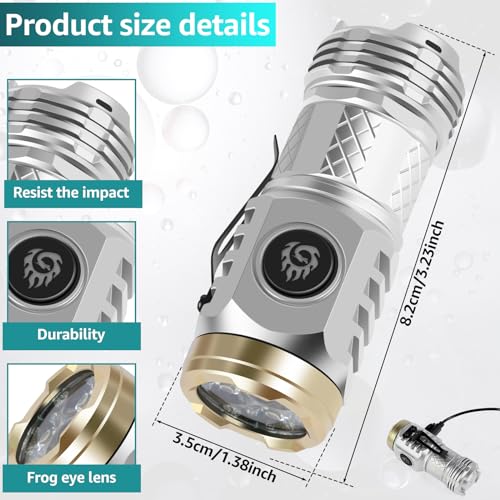 2Pcs German Three-Eyed Monster Mini Flashlight, Super Power Thumb Light with Clip, Portable LED Torch (Black+Silver)