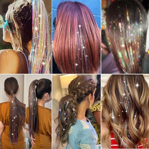 Clip-in Hair Tinsel Extensions 24 Inch Sparkly Fairy Hair 12 Pcs