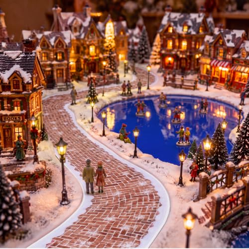 Fuutreo Christmas Miniature Village Accessories Snow Street & Ocean Mat Set - Red Brick Variation