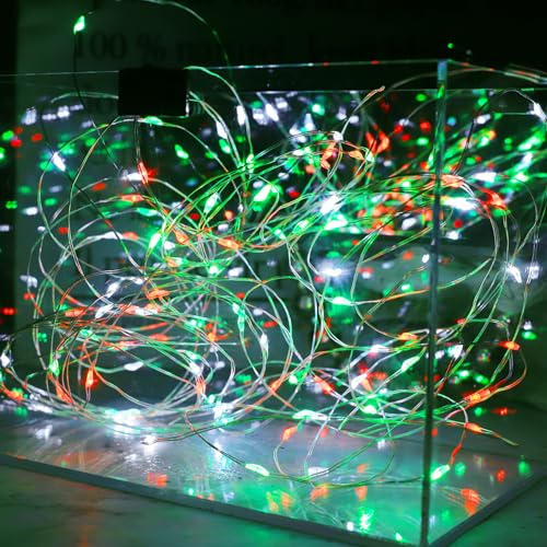 Christmas String Lights 2 Pack - Red White Green LED Fairy Lights with Remote Control