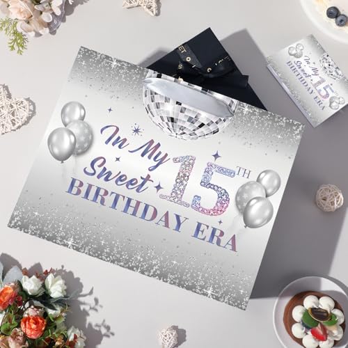 Iridescent 15th Birthday Gift Bag Set with Wrapping Paper and Card